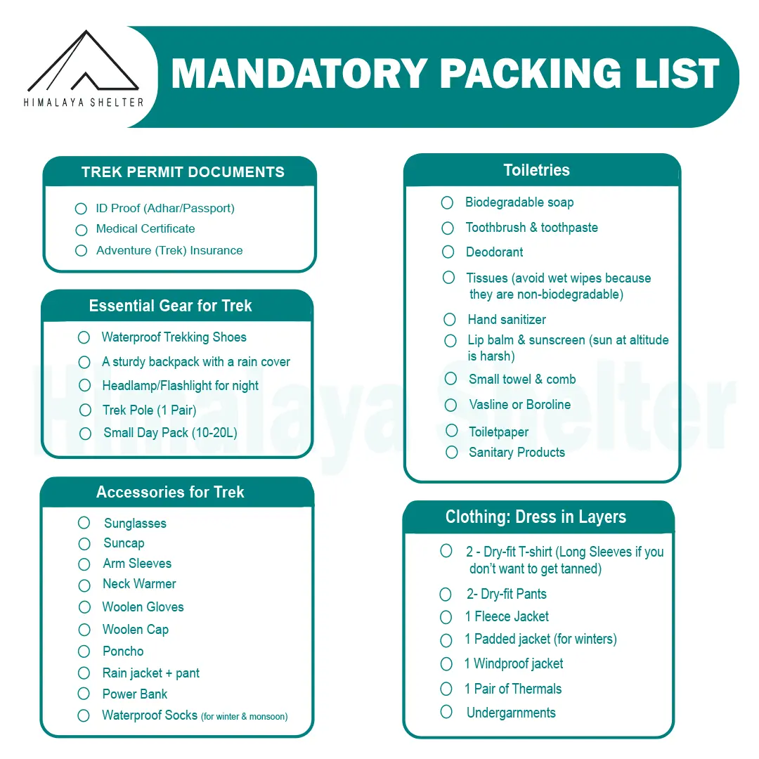 Mandatory Backpacking List for Rupin Pass Trek