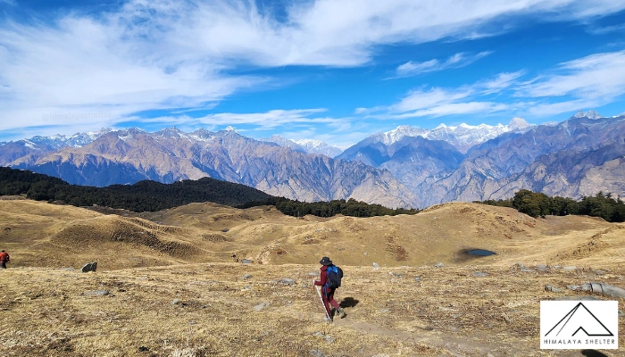Golden meadows and a wall of Himalayan giants on the Kuari Pass trail
