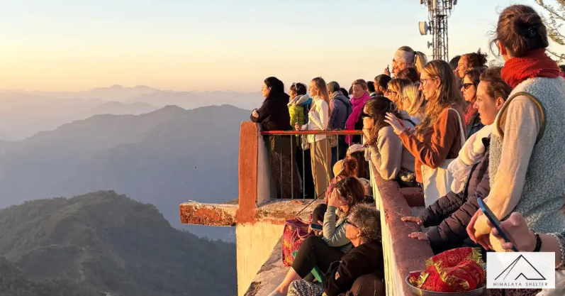People Enjoying Sunrise View From Kunjapuri Temple